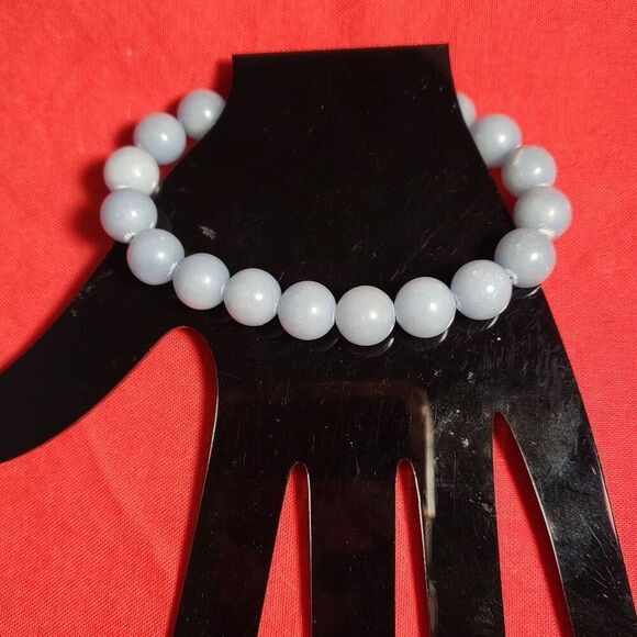 Natural Angelite Beaded Stretch Bracelet - Picture 2 of 4